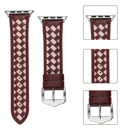 Braided Genuine Leather Watch Band for Apple Watch Ultra 49mm&Watch Ultra 2 49mm / Series 9&8&7 45mm / SE 3&SE 2&6&SE&5&4 44mm / 3&2&1 42mm(Wine Red+Pink) by bashfashion