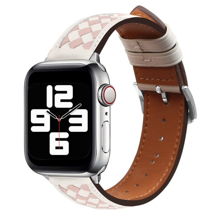 Braided Genuine Leather Watch Band for Apple Watch Ultra 49mm&Watch Ultra 2 49mm / Series 9&8&7 45mm / SE 3&SE 2&6&SE&5&4 44mm / 3&2&1 42mm(Beige+Pink) by bashfashion