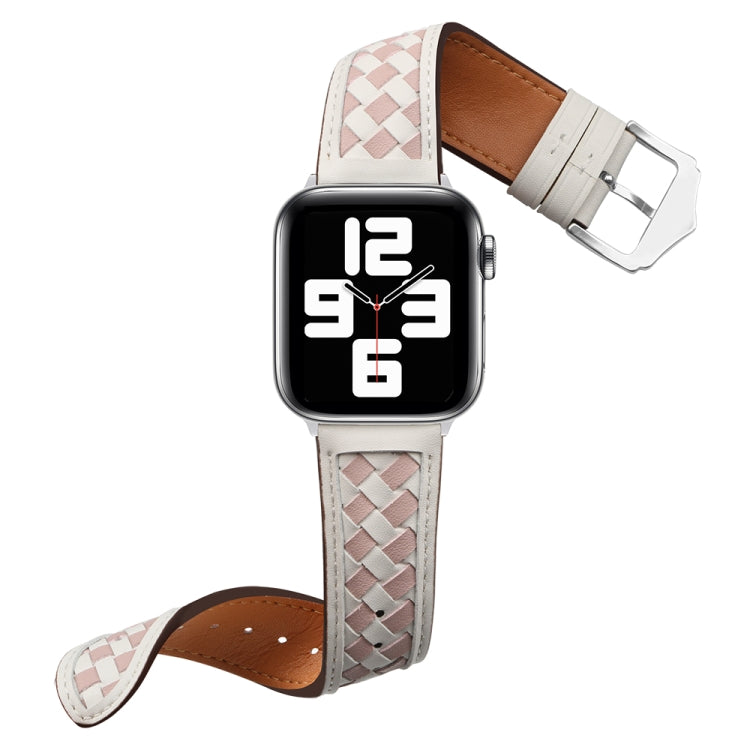 Braided Genuine Leather Watch Band for Apple Watch Ultra 49mm&Watch Ultra 2 49mm / Series 9&8&7 45mm / SE 3&SE 2&6&SE&5&4 44mm / 3&2&1 42mm(Beige+Pink) by bashfashion