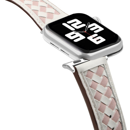 Braided Genuine Leather Watch Band for Apple Watch Ultra 49mm&Watch Ultra 2 49mm / Series 9&8&7 45mm / SE 3&SE 2&6&SE&5&4 44mm / 3&2&1 42mm(Beige+Pink) by bashfashion