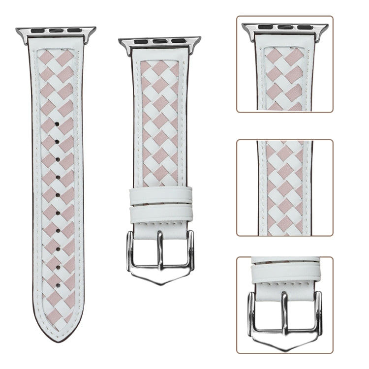 Braided Genuine Leather Watch Band for Apple Watch Ultra 49mm&Watch Ultra 2 49mm / Series 9&8&7 45mm / SE 3&SE 2&6&SE&5&4 44mm / 3&2&1 42mm(Beige+Pink) by bashfashion