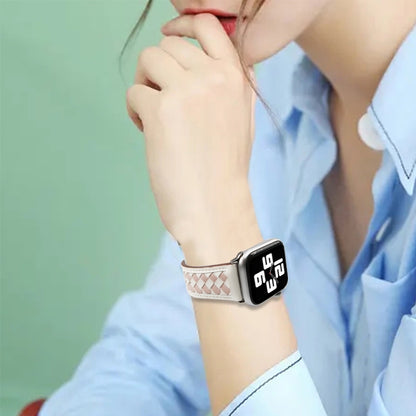 Braided Genuine Leather Watch Band for Apple Watch Ultra 49mm&Watch Ultra 2 49mm / Series 9&8&7 45mm / SE 3&SE 2&6&SE&5&4 44mm / 3&2&1 42mm(Beige+Pink) by bashfashion
