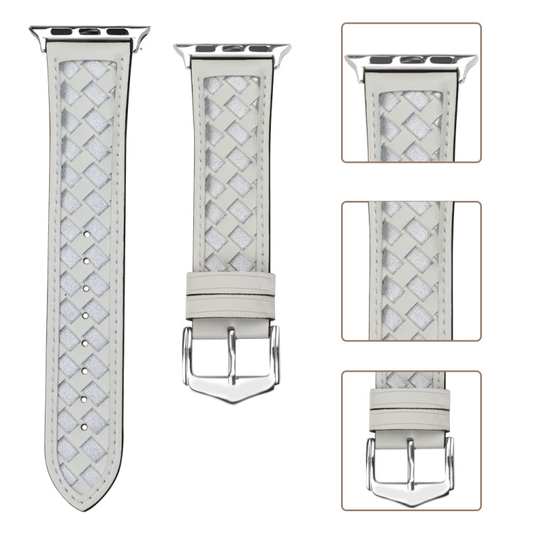 Braided Genuine Leather Watch Band for Apple Watch Ultra 49mm&Watch Ultra 2 49mm / Series 9&8&7 45mm / SE 3&SE 2&6&SE&5&4 44mm / 3&2&1 42mm(Beige+Silver) by bashfashion