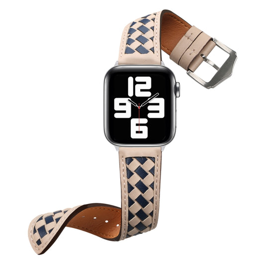Braided Genuine Leather Watch Band for Apple Watch Ultra 49mm&Watch Ultra 2 49mm / Series 9&8&7 45mm / SE 3&SE 2&6&SE&5&4 44mm / 3&2&1 42mm(Apricot+Blue) by bashfashion