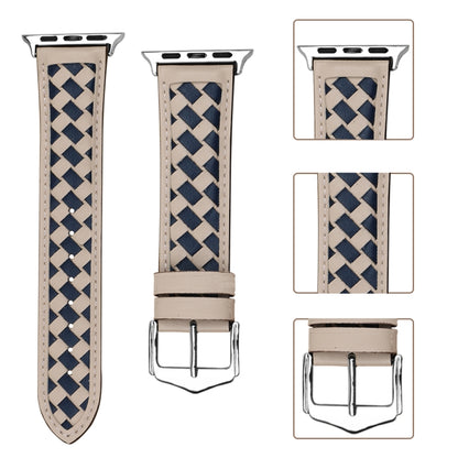 Braided Genuine Leather Watch Band for Apple Watch Ultra 49mm&Watch Ultra 2 49mm / Series 9&8&7 45mm / SE 3&SE 2&6&SE&5&4 44mm / 3&2&1 42mm(Apricot+Blue) by bashfashion