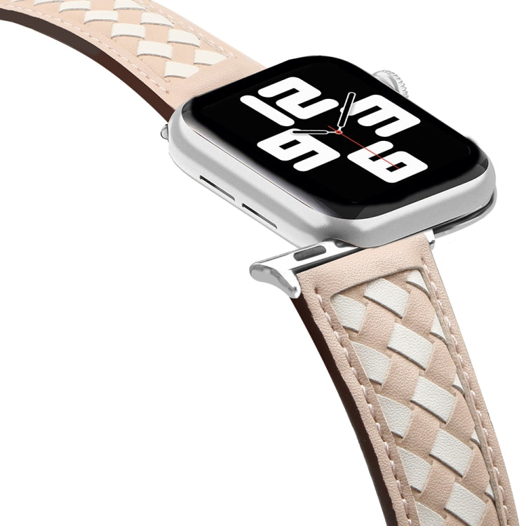 Braided Genuine Leather Watch Band for Apple Watch Ultra 49mm&Watch Ultra 2 49mm / Series 9&8&7 45mm / SE 3&SE 2&6&SE&5&4 44mm / 3&2&1 42mm(Apricot+Beige) by bashfashion