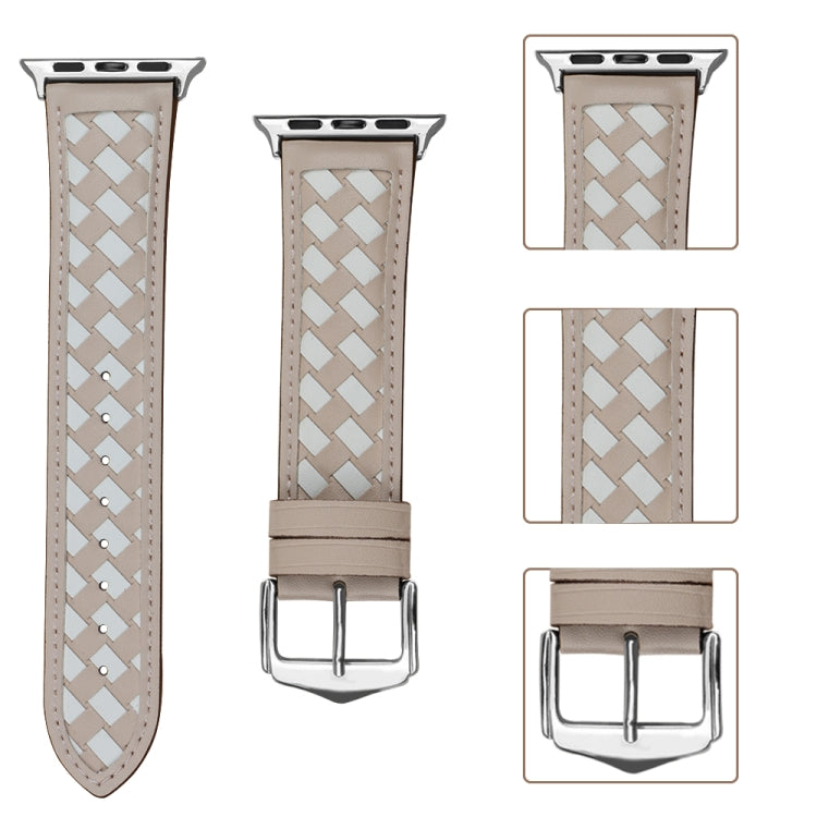 Braided Genuine Leather Watch Band for Apple Watch Ultra 49mm&Watch Ultra 2 49mm / Series 9&8&7 45mm / SE 3&SE 2&6&SE&5&4 44mm / 3&2&1 42mm(Apricot+Beige) by bashfashion