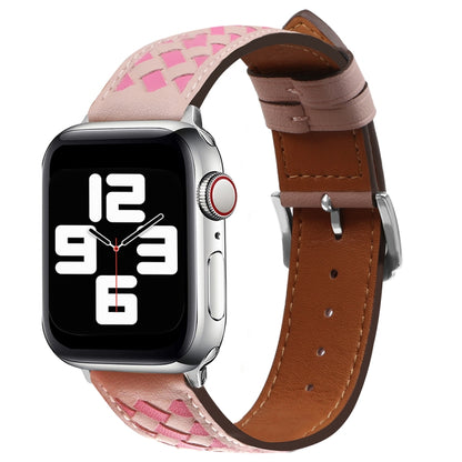 Braided Genuine Leather Watch Band for Apple Watch Series 9&8&7 41mm / SE 3&SE 2&6&SE&5&4 40mm / 3&2&1 38mm(Pink+Rose Red) by bashfashion