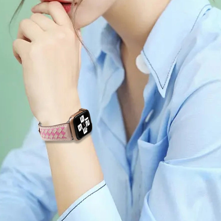 Braided Genuine Leather Watch Band for Apple Watch Series 9&8&7 41mm / SE 3&SE 2&6&SE&5&4 40mm / 3&2&1 38mm(Pink+Rose Red) by bashfashion
