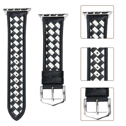 Braided Genuine Leather Watch Band for Apple Watch Series 9&8&7 41mm / SE 3&SE 2&6&SE&5&4 40mm / 3&2&1 38mm(Black+Beige) by bashfashion