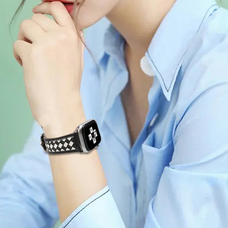 Braided Genuine Leather Watch Band for Apple Watch Series 9&8&7 41mm / SE 3&SE 2&6&SE&5&4 40mm / 3&2&1 38mm(Black+Beige) by bashfashion