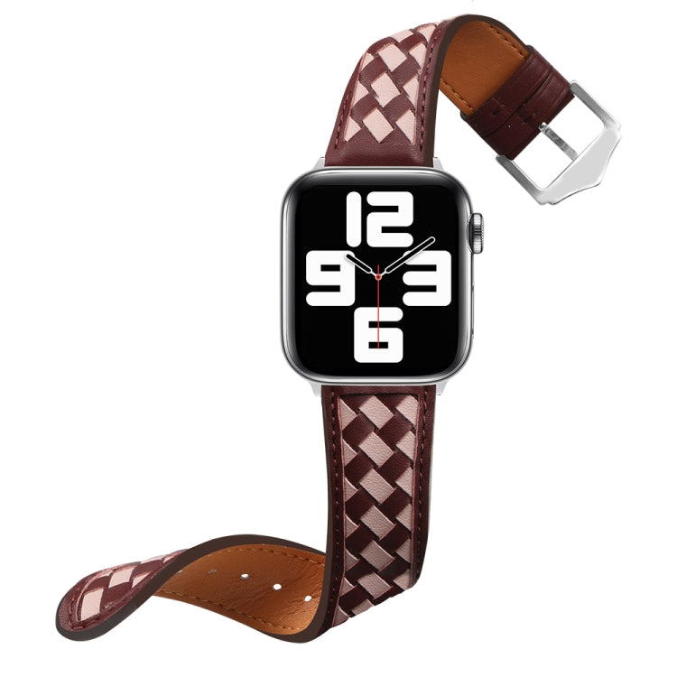 Braided Genuine Leather Watch Band for Apple Watch Series 9&8&7 41mm / SE 3&SE 2&6&SE&5&4 40mm / 3&2&1 38mm(Wine Red+Pink) by bashfashion