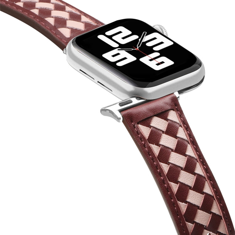 Braided Genuine Leather Watch Band for Apple Watch Series 9&8&7 41mm / SE 3&SE 2&6&SE&5&4 40mm / 3&2&1 38mm(Wine Red+Pink) by bashfashion