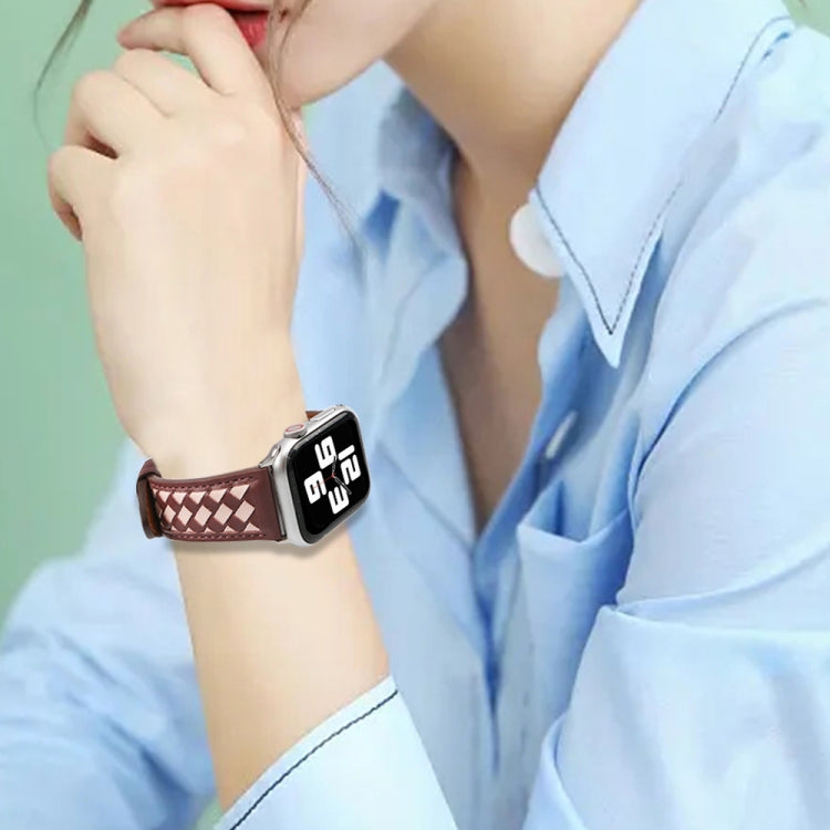 Braided Genuine Leather Watch Band for Apple Watch Series 9&8&7 41mm / SE 3&SE 2&6&SE&5&4 40mm / 3&2&1 38mm(Wine Red+Pink) by bashfashion