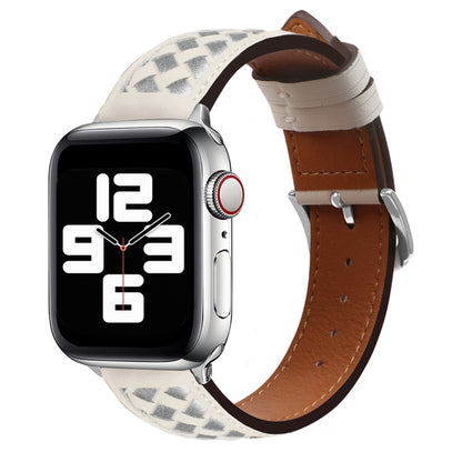 Braided Genuine Leather Watch Band for Apple Watch Series 9&8&7 41mm / SE 3&SE 2&6&SE&5&4 40mm / 3&2&1 38mm(Beige+Silver) by bashfashion