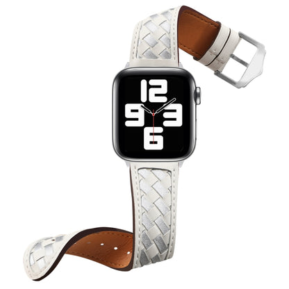 Braided Genuine Leather Watch Band for Apple Watch Series 9&8&7 41mm / SE 3&SE 2&6&SE&5&4 40mm / 3&2&1 38mm(Beige+Silver) by bashfashion