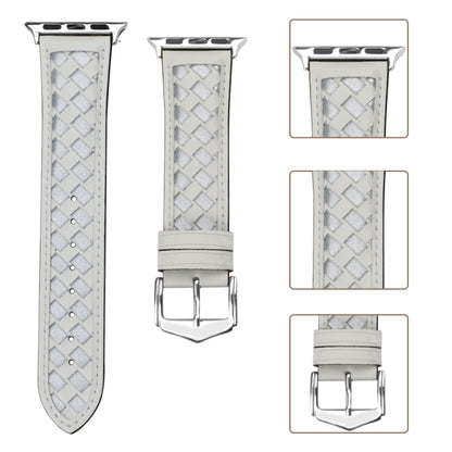 Braided Genuine Leather Watch Band for Apple Watch Series 9&8&7 41mm / SE 3&SE 2&6&SE&5&4 40mm / 3&2&1 38mm(Beige+Silver) by bashfashion