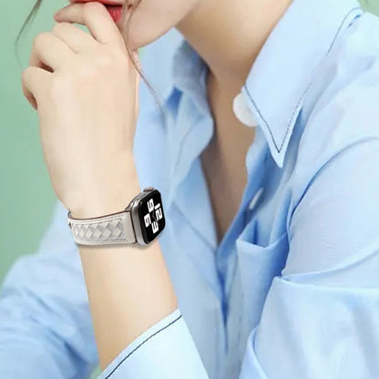 Braided Genuine Leather Watch Band for Apple Watch Series 9&8&7 41mm / SE 3&SE 2&6&SE&5&4 40mm / 3&2&1 38mm(Beige+Silver) by bashfashion