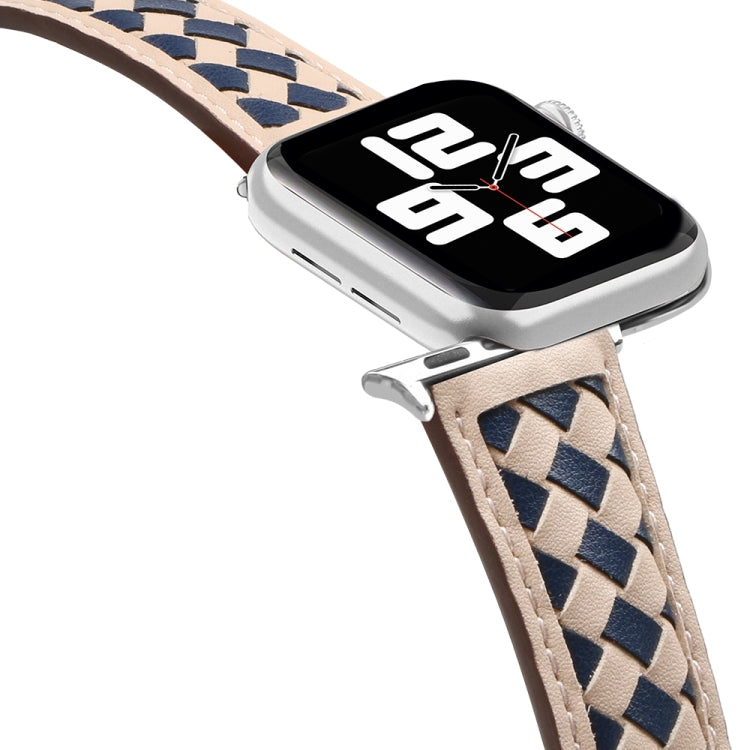 Braided Genuine Leather Watch Band for Apple Watch Series 9&8&7 41mm / SE 3&SE 2&6&SE&5&4 40mm / 3&2&1 38mm(Apricot+Blue) by bashfashion