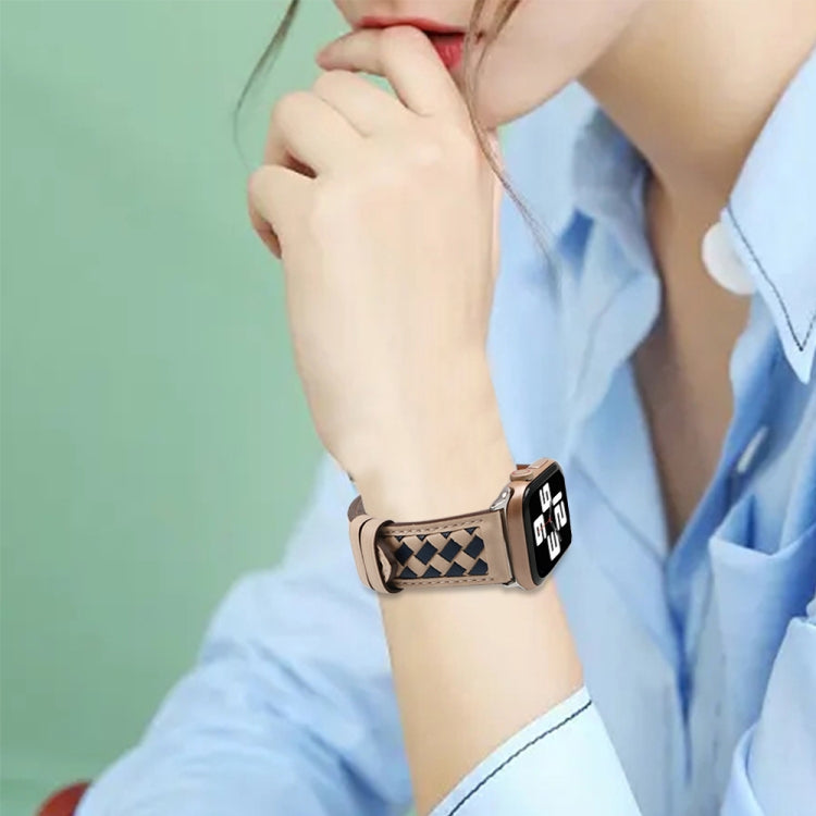 Braided Genuine Leather Watch Band for Apple Watch Series 9&8&7 41mm / SE 3&SE 2&6&SE&5&4 40mm / 3&2&1 38mm(Apricot+Blue) by bashfashion