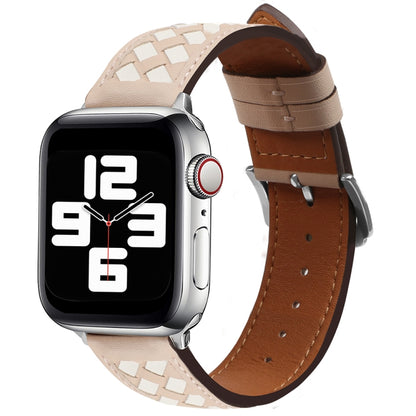 Braided Genuine Leather Watch Band for Apple Watch Series 9&8&7 41mm / SE 3&SE 2&6&SE&5&4 40mm / 3&2&1 38mm(Apricot+Beige) by bashfashion