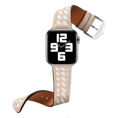 Braided Genuine Leather Watch Band for Apple Watch Series 9&8&7 41mm / SE 3&SE 2&6&SE&5&4 40mm / 3&2&1 38mm(Apricot+Beige) by bashfashion