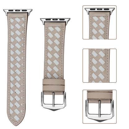 Braided Genuine Leather Watch Band for Apple Watch Series 9&8&7 41mm / SE 3&SE 2&6&SE&5&4 40mm / 3&2&1 38mm(Apricot+Beige) by bashfashion