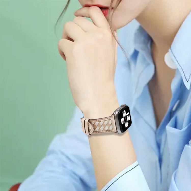 Braided Genuine Leather Watch Band for Apple Watch Series 9&8&7 41mm / SE 3&SE 2&6&SE&5&4 40mm / 3&2&1 38mm(Apricot+Beige) by bashfashion
