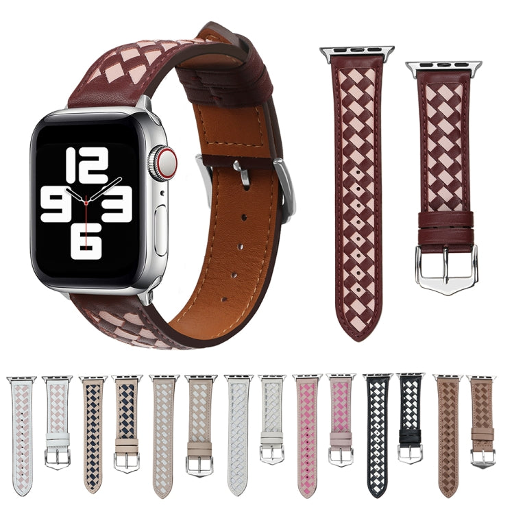 Braided Genuine Leather Watch Band for Apple Watch Series 9&8&7 41mm / SE 3&SE 2&6&SE&5&4 40mm / 3&2&1 38mm(Beige+Pink) by bashfashion