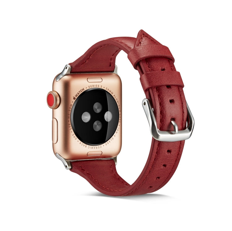 For Apple Watch 5/4 44mm & 3/2/1 42mm Thin Leather Watch Band(Red) by bashfashion