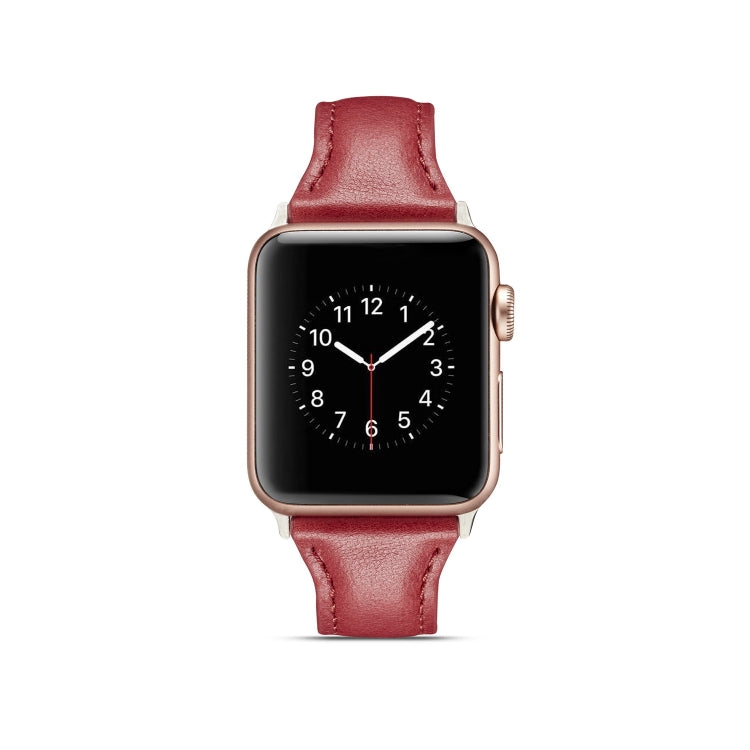 For Apple Watch 5/4 44mm & 3/2/1 42mm Thin Leather Watch Band(Red) by bashfashion