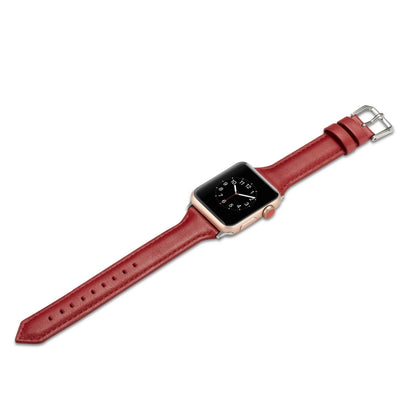 For Apple Watch 5/4 44mm & 3/2/1 42mm Thin Leather Watch Band(Red) by bashfashion
