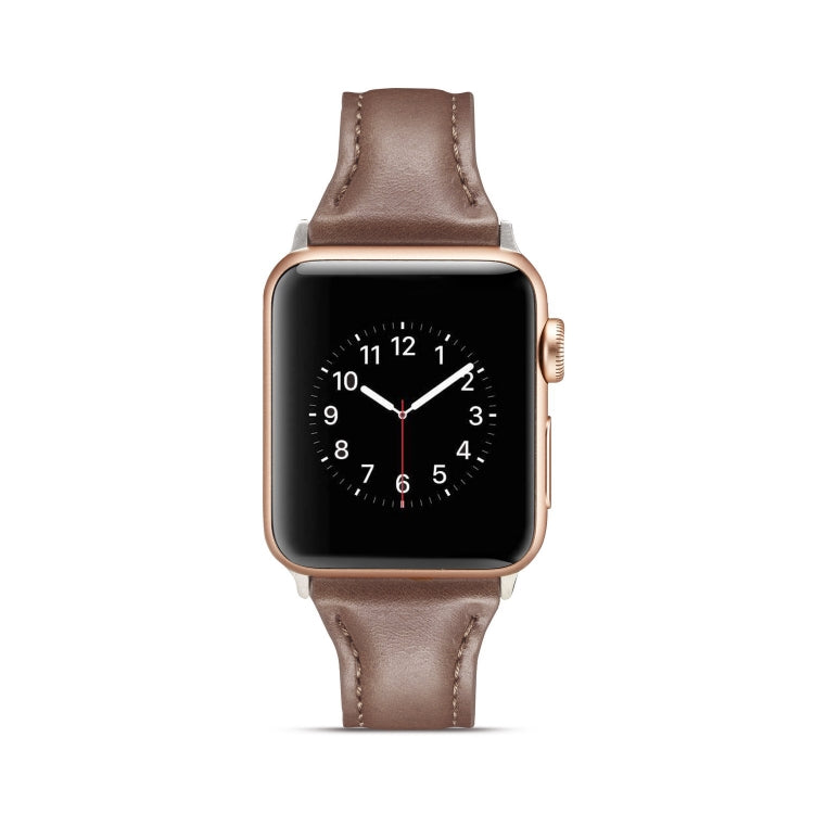 For Apple Watch 5/4 40mm & 3/2/1 38mm Thin Leather Watch Band(Coffee) by bashfashion