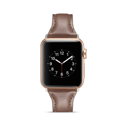 For Apple Watch 5/4 40mm & 3/2/1 38mm Thin Leather Watch Band(Coffee) by bashfashion