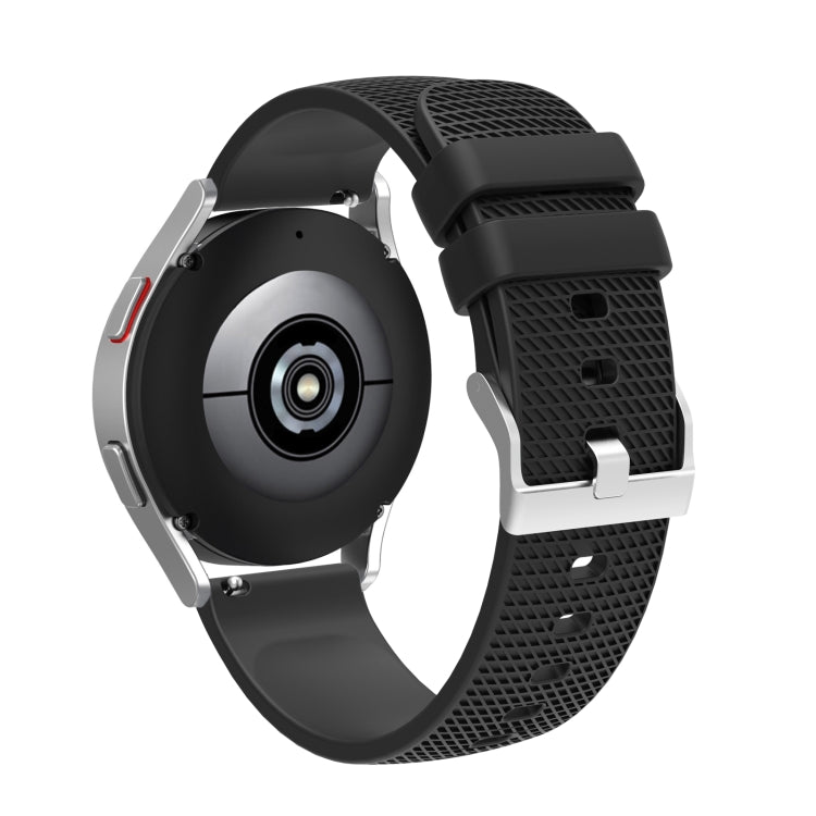 For Samsung Galaxy Watch5 40mm/44mm / Watch5 Pro 20mm Pockmarked Silver Buckle Silicone Watch Band(Black) by bashfashion