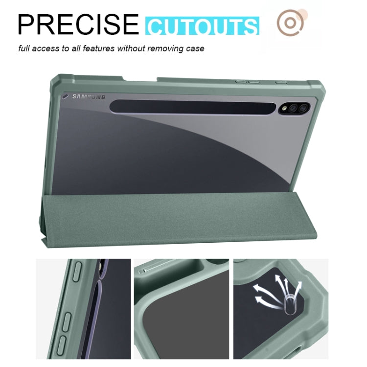 For Samsung Galaxy Tab S7 Acrylic 3-folding Smart Leather Tablet Case(Dark Green) by bashfashion