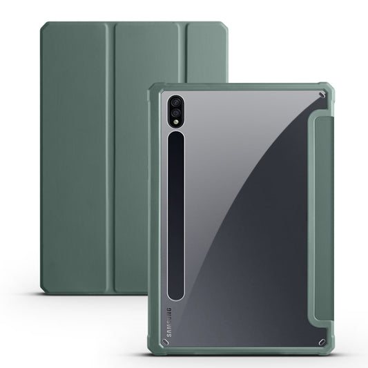 For Samsung Galaxy Tab S7+ Acrylic 3-folding Smart Leather Tablet Case(Dark Green) by bashfashion