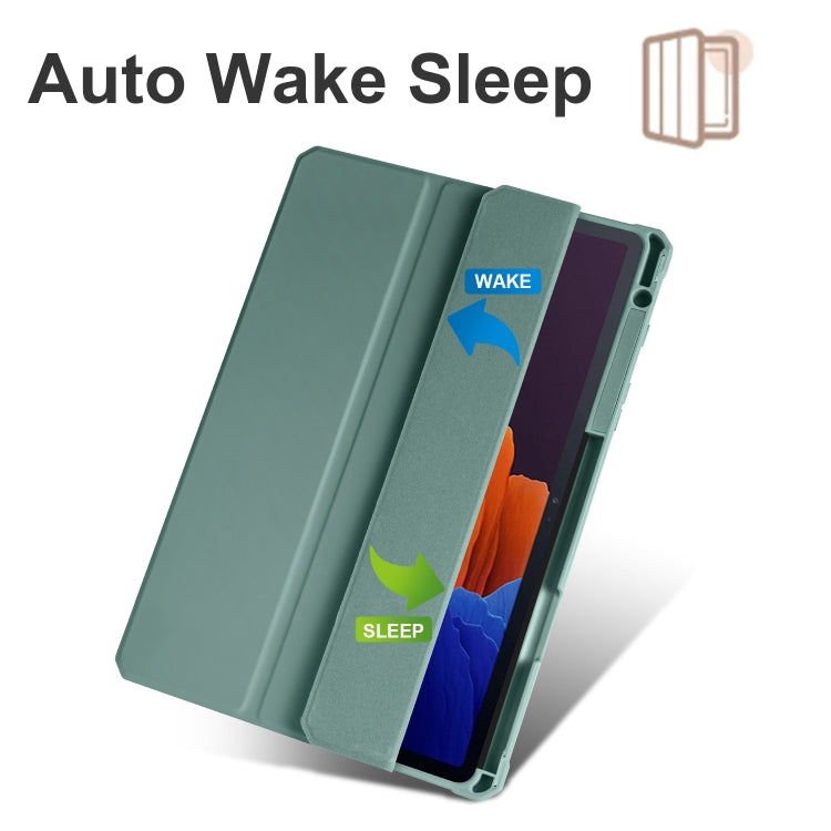 For Samsung Galaxy Tab S7+ Acrylic 3-folding Smart Leather Tablet Case(Dark Green) by bashfashion