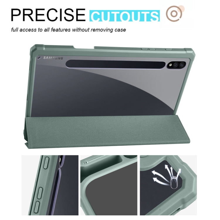 For Samsung Galaxy Tab S7+ Acrylic 3-folding Smart Leather Tablet Case(Dark Green) by bashfashion