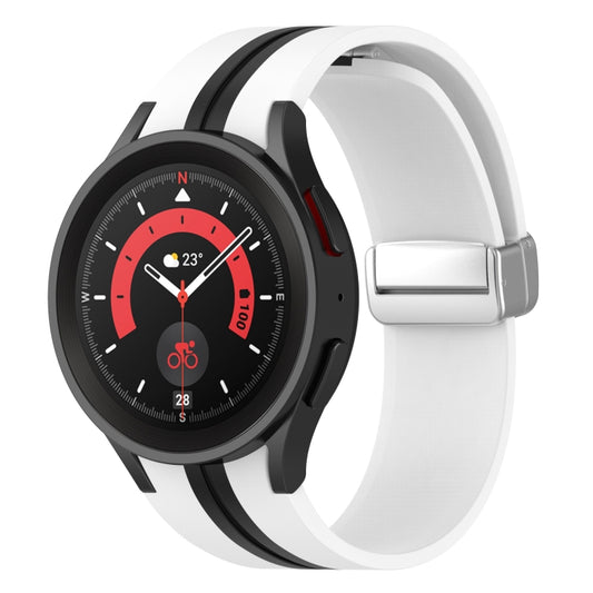 For Samsung Galaxy Watch 5 Pro Two-color Silver Buckle Silicone Watch Band(White Black) by bashfashion