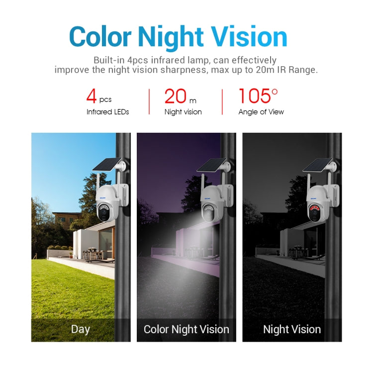 ESCAM QF103 3MP Cloud Storage PT WIFI PIR Alarm IP Camera with Solar Panel Battery Support Full Color Night Vision & Two Way Audio by ESCAM