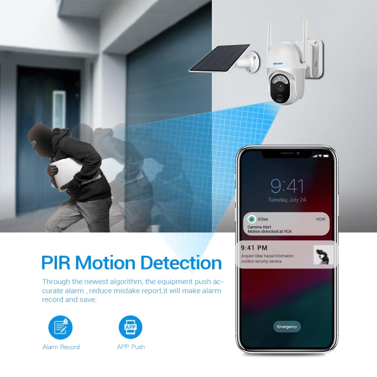 ESCAM QF103 3MP Cloud Storage PT WIFI PIR Alarm IP Camera with Solar Panel Battery Support Full Color Night Vision & Two Way Audio by ESCAM