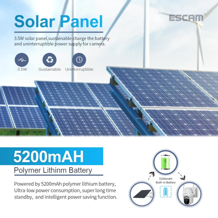 ESCAM QF103 3MP Cloud Storage PT WIFI PIR Alarm IP Camera with Solar Panel Battery Support Full Color Night Vision & Two Way Audio by ESCAM