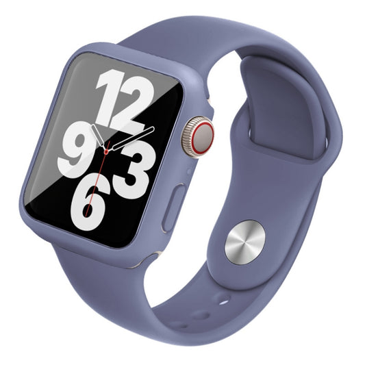 For Apple Watch SE 2022 40mm imak Silicone Watch Band PC Frame with Tempered Glass Film(Navy Blue) by bashfashion