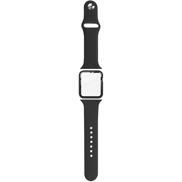 For Apple Watch SE 2022 44mm imak Silicone Watch Band PC Frame with Tempered Glass Film(Black) by bashfashion