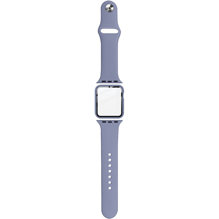 For Apple Watch SE 2022 44mm imak Silicone Watch Band PC Frame with Tempered Glass Film(Navy Blue) by bashfashion