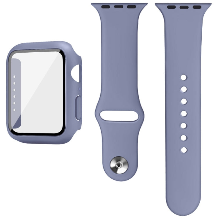 For Apple Watch SE 2022 44mm imak Silicone Watch Band PC Frame with Tempered Glass Film(Navy Blue) by bashfashion