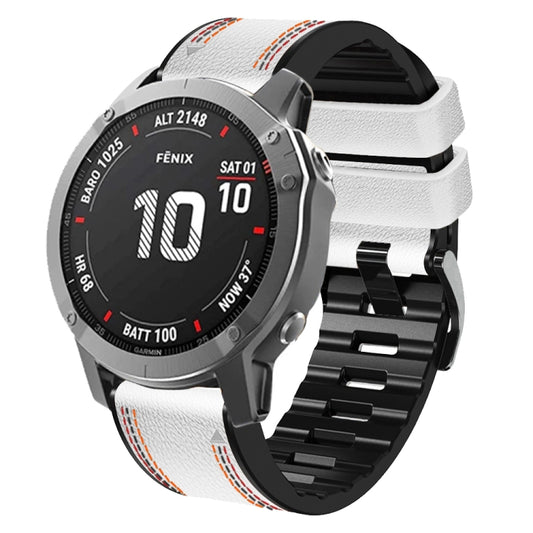 For Garmin Fenix 7 Tricolor Stitching Silicone Leather Watch Band(White) by bashfashion