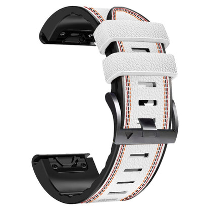 For Garmin Fenix 7 Tricolor Stitching Silicone Leather Watch Band(White) by bashfashion