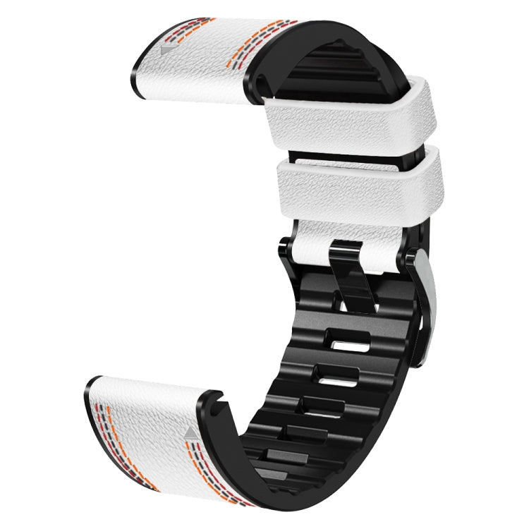 For Garmin Fenix 7 Tricolor Stitching Silicone Leather Watch Band(White) by bashfashion